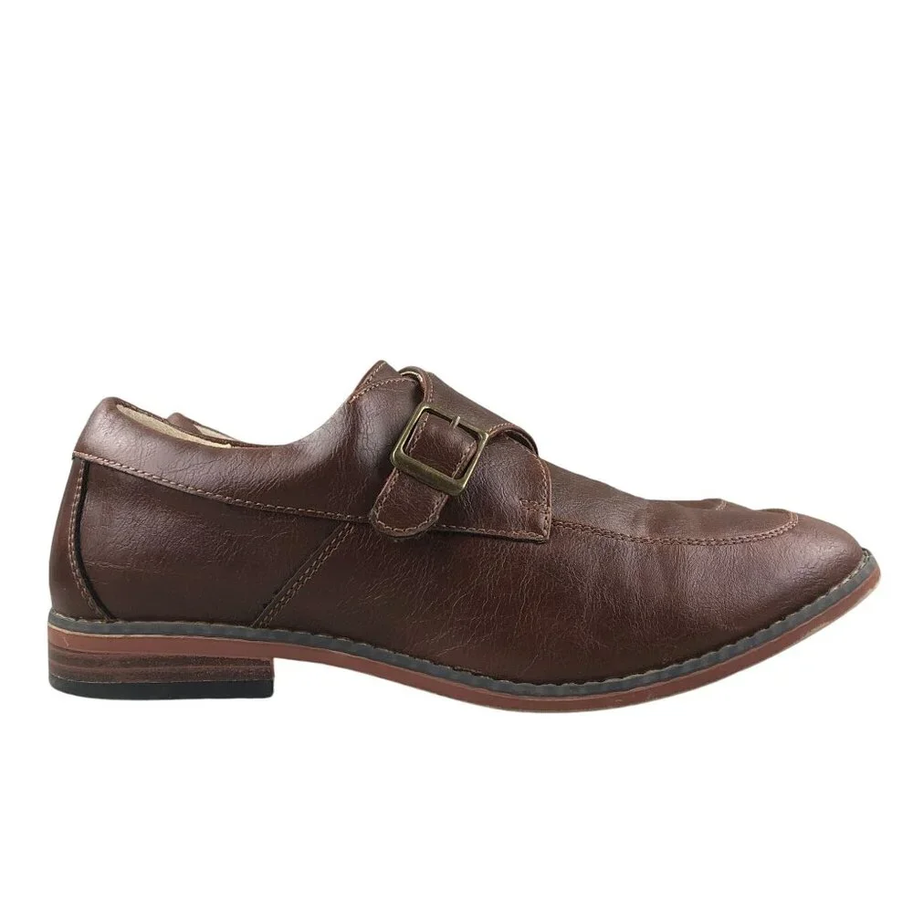 Steve Madden Boy's Size 6 BCLUB Brown Faux Leather Monk Strap Loafers Shoes